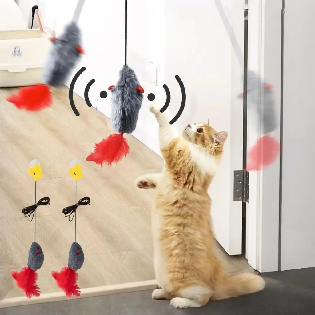 Hanging Mouse Plush Toy, 2 Counts Interactive Cat Teaser Toy, Feather Mouse Toy for Cats, Pet Supplies, Cat Accessories