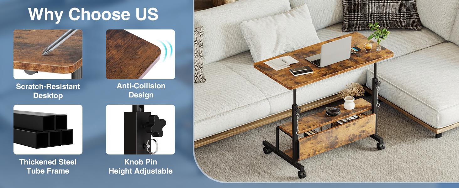 Laptop Desk Adjustable Desk Small Standing Desk Home Office Desks for Small Spaces Portable Desks Table for Bedrooms,Mobile Rolling Computer Work Desks on Wheels