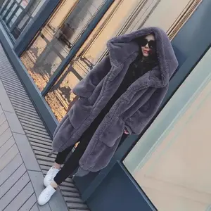 2025 Autumn Winter Faux Rex Rabbit Fur Thickened Long Hooded Fur Coat Faux Fur Thickened Loose Overcoat(Raincoats)(Sheets)