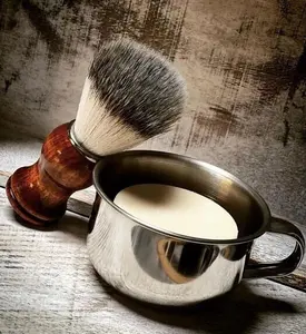 Stainless Steel Men's Barber Shaving Mug Bowl Cup Brush & Soap set 3PC