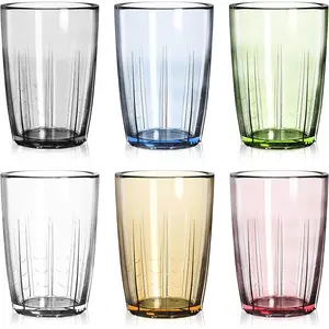 Set of 6  Drinking Cups, 14 oz Unbreakable Water Tumbler,  Plastic Drinking Glasses, Stackable Beverage Tumbler for Juice, Lemonade, Ice Coffee, , Dishwasher Safe