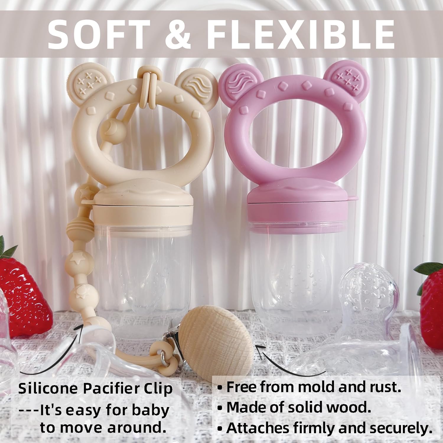 4 Pack Baby Fruit Feeder & Breastmilk Popsicle Molds – Silicone Teething Feeder Pacifier with Lids & Clips, Anti-Drop Fresh Food Feeder for Babies, Easy-Clean Teether for Infants