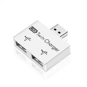 Portable Mini USB Hub To 2 Port Charger Hub Adapter USB Splitter Dual USB Charging Extender for Phone Computer White