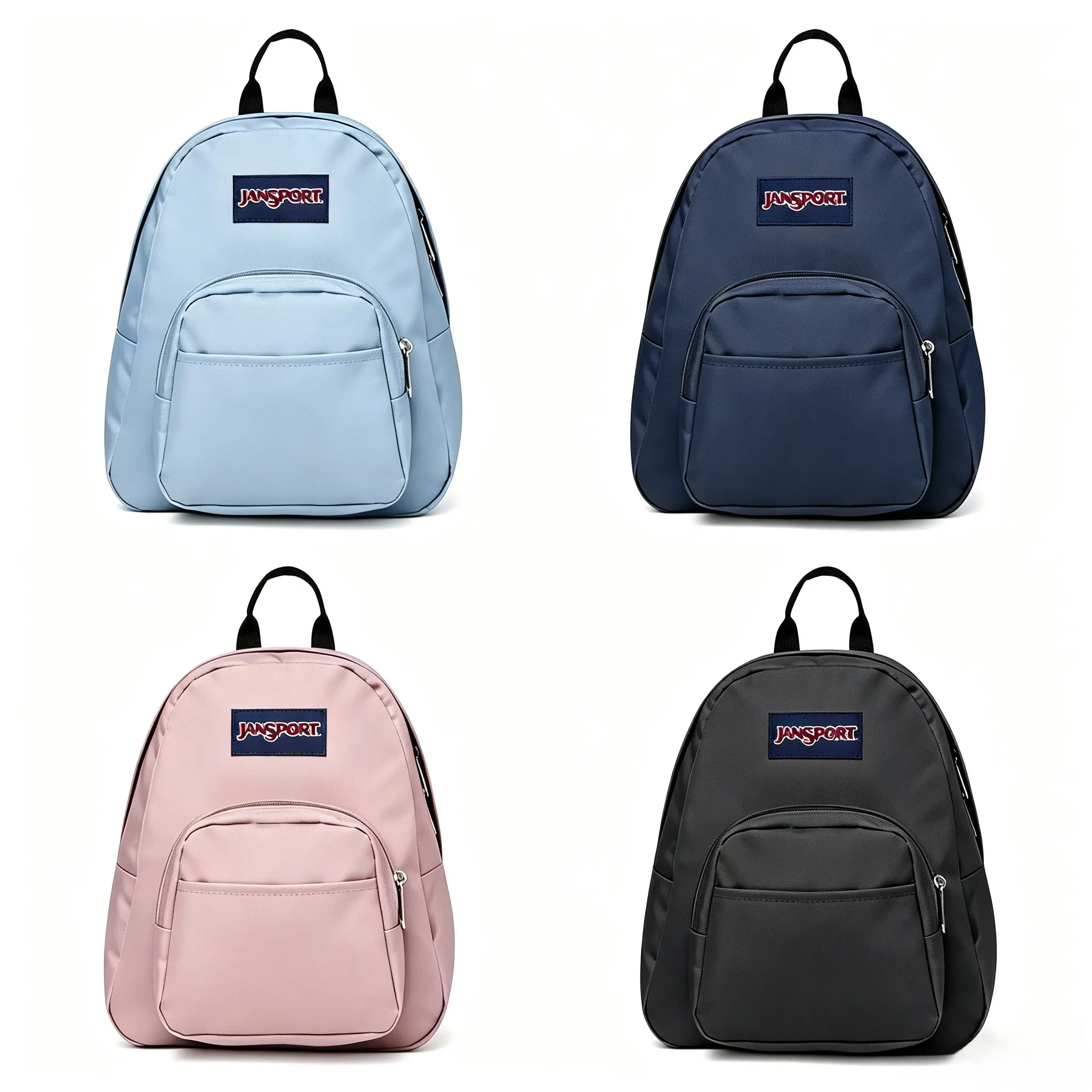 JanSport Half Pint Mini Backpack, a durable mini backpack featuring adjustable shoulder straps, a single main compartment, and a zippered pocket,-Blue