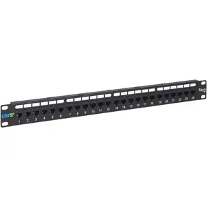 CAT5e Feed-Through Patch Panel, 24 Port, 1U Rackmount, RJ45 Ethernet Patch Panel, No Punch Down, PoE++ and TAA Compliant, Black