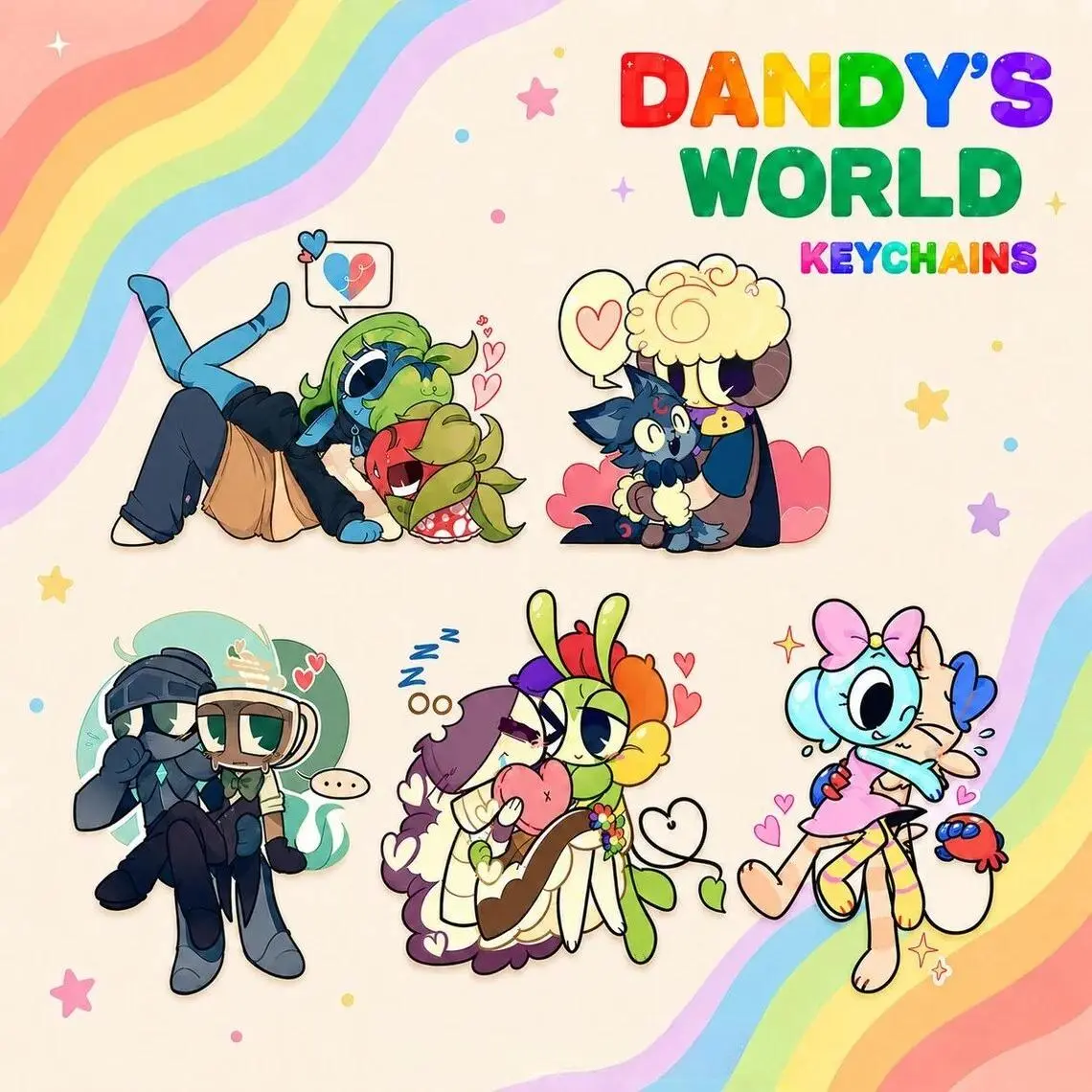 Dandy's World Keychain, Game Couple Roblox Dandys World Acrylic Charms - Kawaii, Cute Keyring Accessory