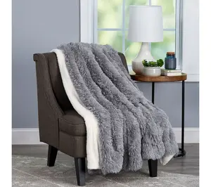 Lavish Home Faux Fur Blanket Long Pile Rabbit Sherpa Back