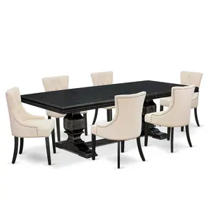 7 piece dining set a dining table and 4 Linen Fabric dining chairs & black legs