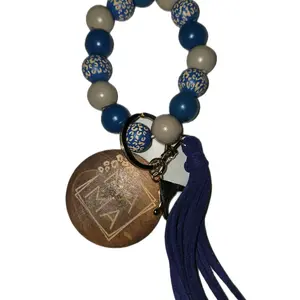 Mama Keychain with Blue Beads and Tassel Charm for Stylish Accessory