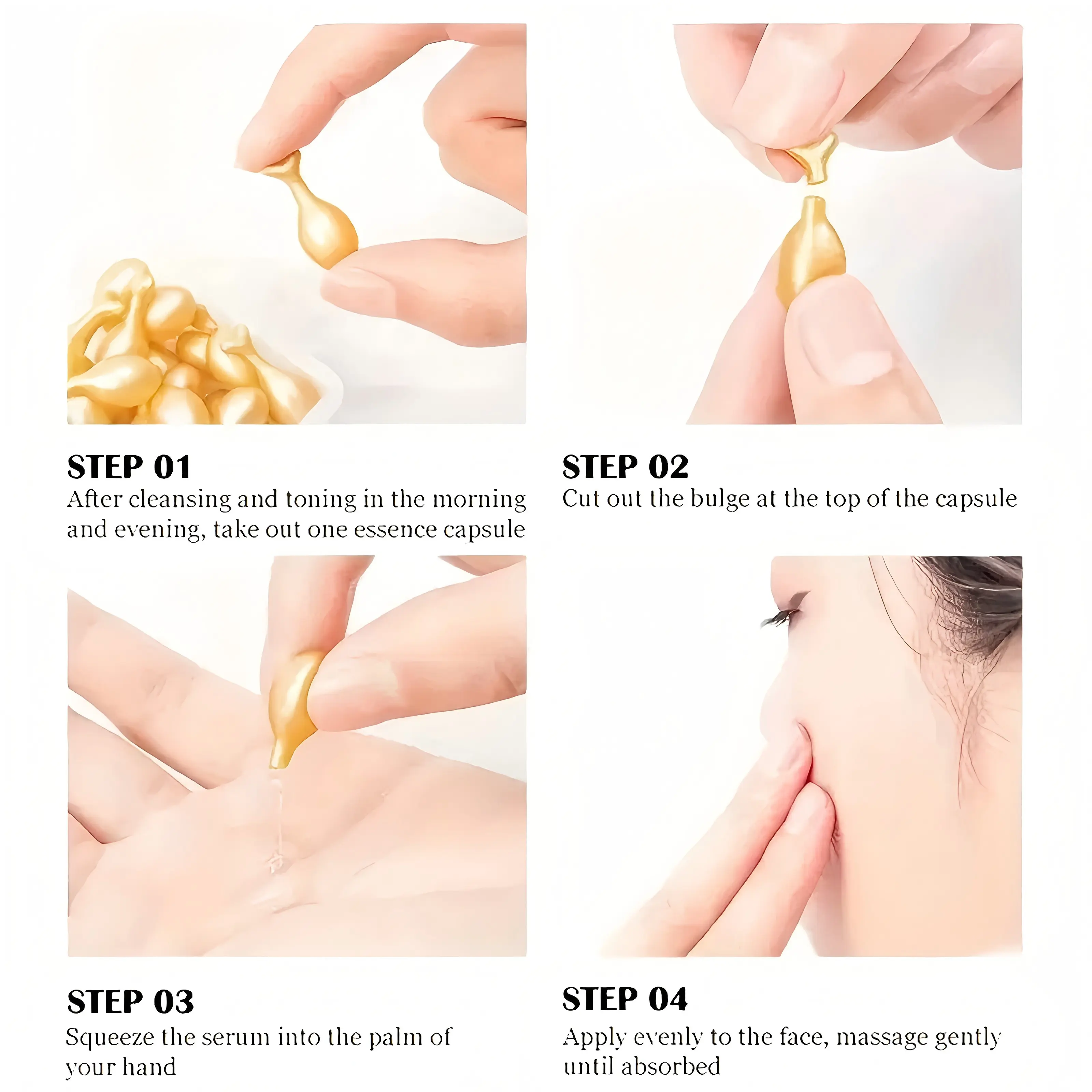 100 capsules of Skin Care Essence - Hydrating, Firming, Lifting, Suitable for all skin types, Alcohol-free, Contains glycerin essence for delicate skin Serums