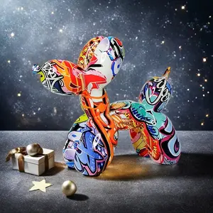 Colorful Balloon Dog Sculpture Animal Statue Contemporary Art Figurine Home Decor Living Room Bookshelf TV Cabinet Desk Centerpiece Wedding