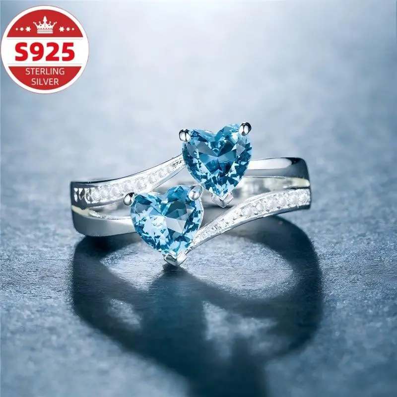S925 sterling silver women’s ring—colorfast and hypoallergenic, high quality. Double heart-shaped ring jewelry; engagement and wedding rings. Elegant women’s jewelry—a must-have for girls; a perfect gift for Valentine’s Day, Mother’s Day, and Carnival/fes