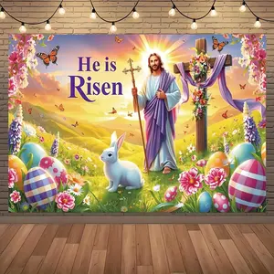 Easter Background Banner He Is Risen Theme, Festival Party Carnival Decoration, Indoor Room Tapestry, Outdoor Polyester Material