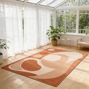 1 PCS Irregular Artistic Rug in Morandi Tones Nordic InsStyle Accent Rug for Living Rooms and Bedside Areas Cream & Terracotta. Machine Washable Home Rug; Suitable for Living Rooms, Bedrooms, Bedside Areas, Walk-in Closets, and Studies.