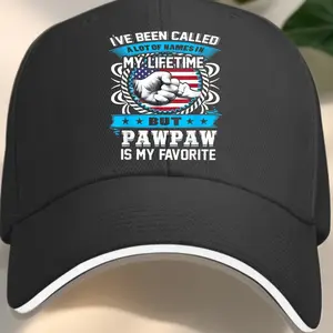 Men's Black Baseball Cap with "I've Been Called A Lot of Names in My Lifetime But Pawpaw Is My Favorite" Slogan, Patriotic Stars & Stripes Fist Graphic, Sandwich-Style Brim