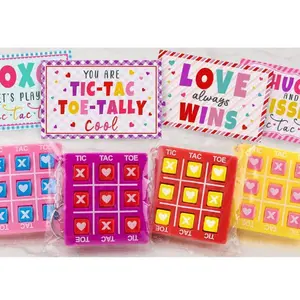 Valentine’s Day Gifts for Kids 24 Pack Classroom Valentine Cards with Tic Tac Toe Keychains Kids Party Favors School Exchange for Boys Girls