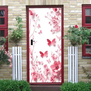 2pcs Pink Paper-Cut Flower Butterfly Wall Stickers Creative Decorative Home Decor Decals Self-Adhesive Removable Eco-Friendly Material for Living Room Bedroom Wall Art Festival Party Decoration Supplies