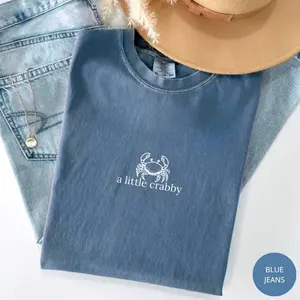 Comfort Colors A little Crabby Shirt, Minimalist Beach T-shirt, Funny Meme Shirt, Summer Aesthetic Shirt, Funny Beach Shirt, Coastal Shirt