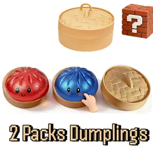 [2colors, 10cm/3.94in] Giant Glitter Dumpling, Giant Dumpling Soft Toy, Super Rainbow Dumpling, Cute Stress-Relief Fidget Toy, with Steamer Box, Soft Squeezable Stress-Relief Dough for Adults