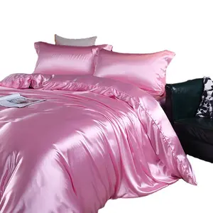 Minimalist European Aesthetic 4-Piece Bedding Set - Double-Sided Silk Satin Weave, Hotel-Quality Smooth Fabric, Multi-Size Options, Includes Sheets, Duvet Cover, Bed Skirt, Bedroom Inspo