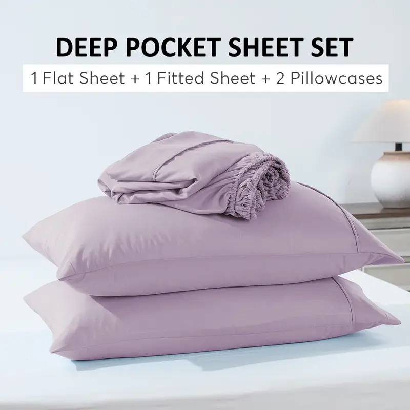 Kasentex Soft Sheet Set with Flat Sheet & Fitted Sheet & Pillowcase Soft - Deep Pocket Machine Washable Hypoallergenic Breathable - Ideal Holiday Gift Complete Bedding Bedsheet - Twin Twin XL Full Queen King California King Size