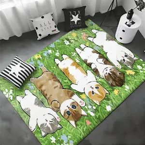 Cute Character Mofusand Floor Mat, Animal Printed Rug, Non-Slip Soft Flannel Thickened Absorbent Wear-Resistant, Durable Non-Skid Home Decoration Mat for Living Room, Hallway, Entryway