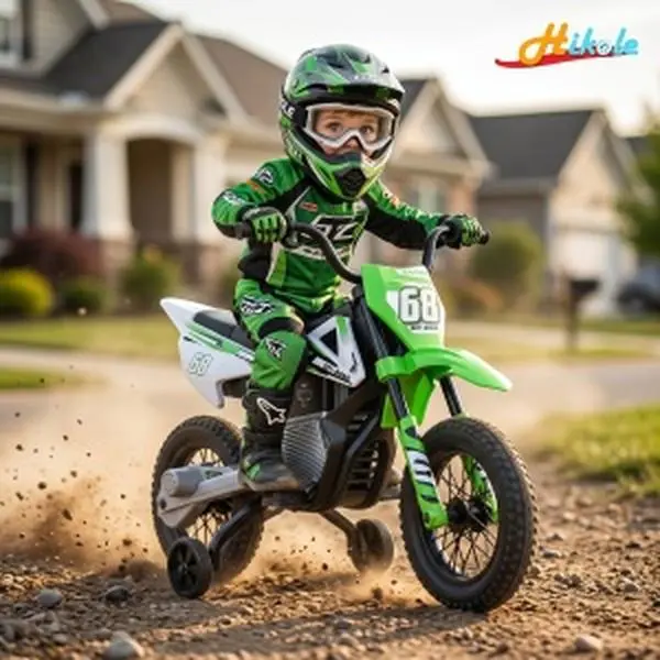Hikole Kids Dirt Bike with Twist Grip Throttle, 12V Electric Motorcycle, Electric Bike for Toddler with Training Wheels, Rear Suspension & MusicStylish Pink Electric Dirt Bike for Kids