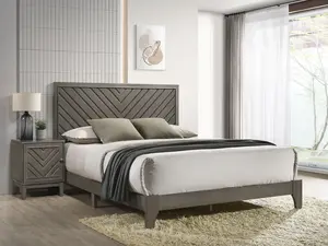 Chevron Rustic Wood Bed Frame with Chevron Pattern Headboard by Furniture of America