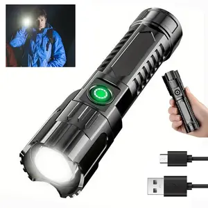 1pc USB Rechargeable High Power Flashlight,  LED Handheld Outdoor Emergency Light with Telescopic Zoom,Portability Mini Led Flashlights with 3 Modes for Camping, Hiking, Exploration, and Daily Use