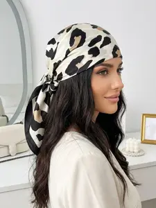 Elegant Leopard Print Scarf, 27.5 Inch Square Polyester Satin, Smooth, Casual Accessory, Luxurious Multi-Use, All Season Gift