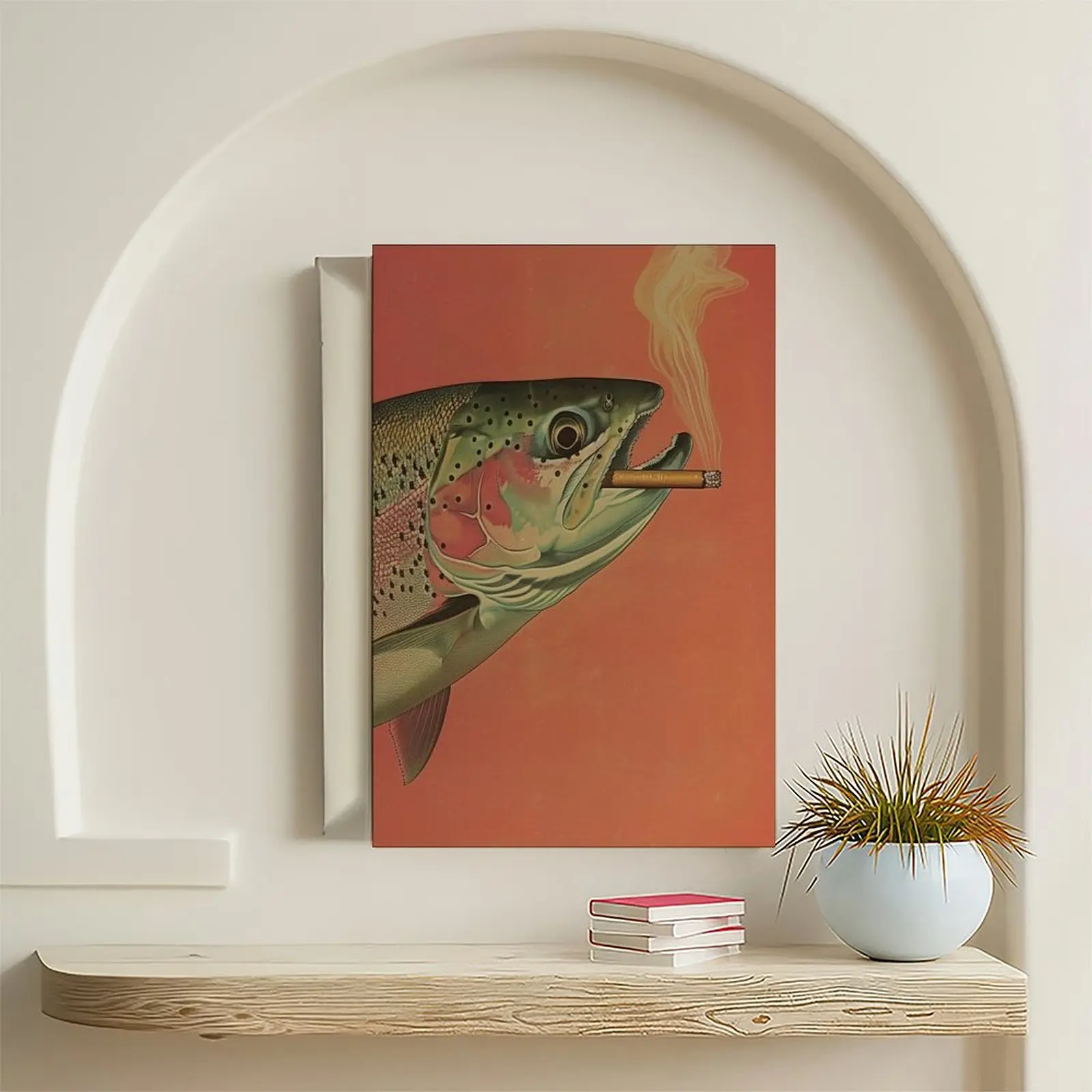Whimsical Trout Smoking a Cigarette Vintage Poster Art - Funny Retro  Fisherman Illustration, Artistic Decoration, Modern Home Decor for Cabin  Wall Decor