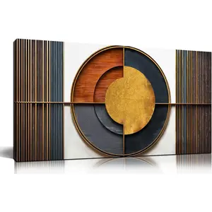 Large Canvas Wall Art for Living Room Bedroom Home Office Brown and White Wood Color Geometrical Picture Modern Canvas Prints Framed Wall Decor Size 32L" x 16W" Ornaments Photo Artistic Decoration