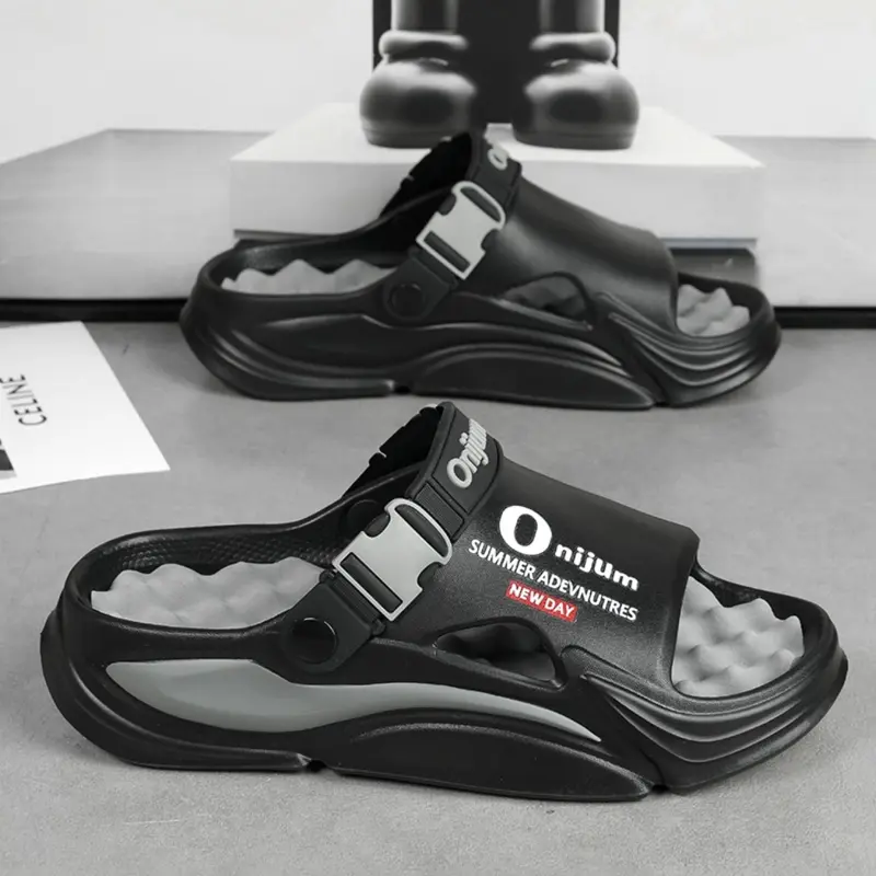 Fashion Casual Non Slip Slippers for Men and Women, Fashionable Soft Slippers, Summer Foot Massage Breathable Cool Sandals, Wave Spray Paint, Color Block Design, Stylish Summer Slippers