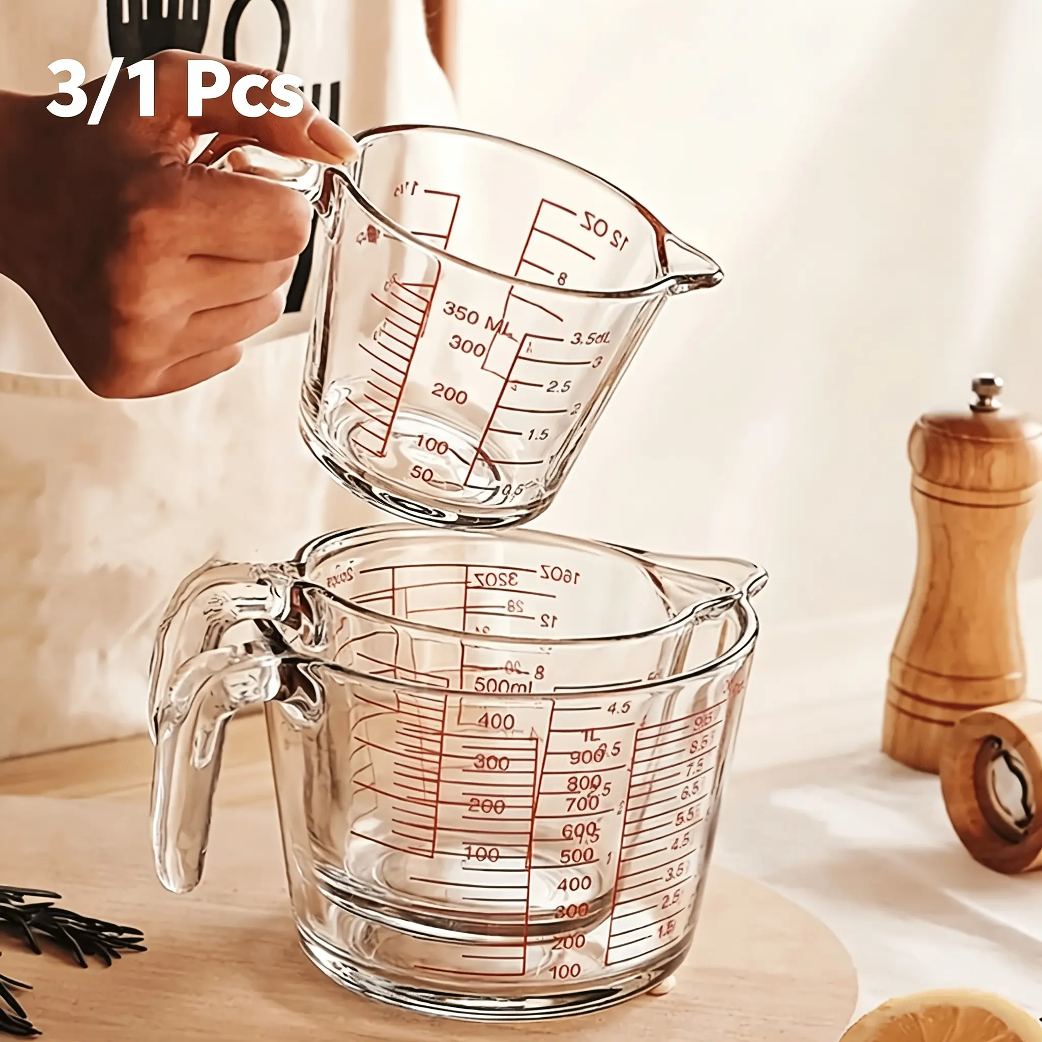 3/1 PCS [Glass Measuring Cup] Microwave Safe, High Temperature Resistant Glass Measuring Cup with Scale And Handle |   Suitable for Baking, Cooking, And Kitchen Use |   Perfect for Bakery Shops During The Holidays
