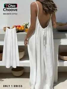 Women's Loose Casual Beach Strapless Dress, Adjustable Straps, Lightweight Breathable Fabric, Perfect for Summer Holiday