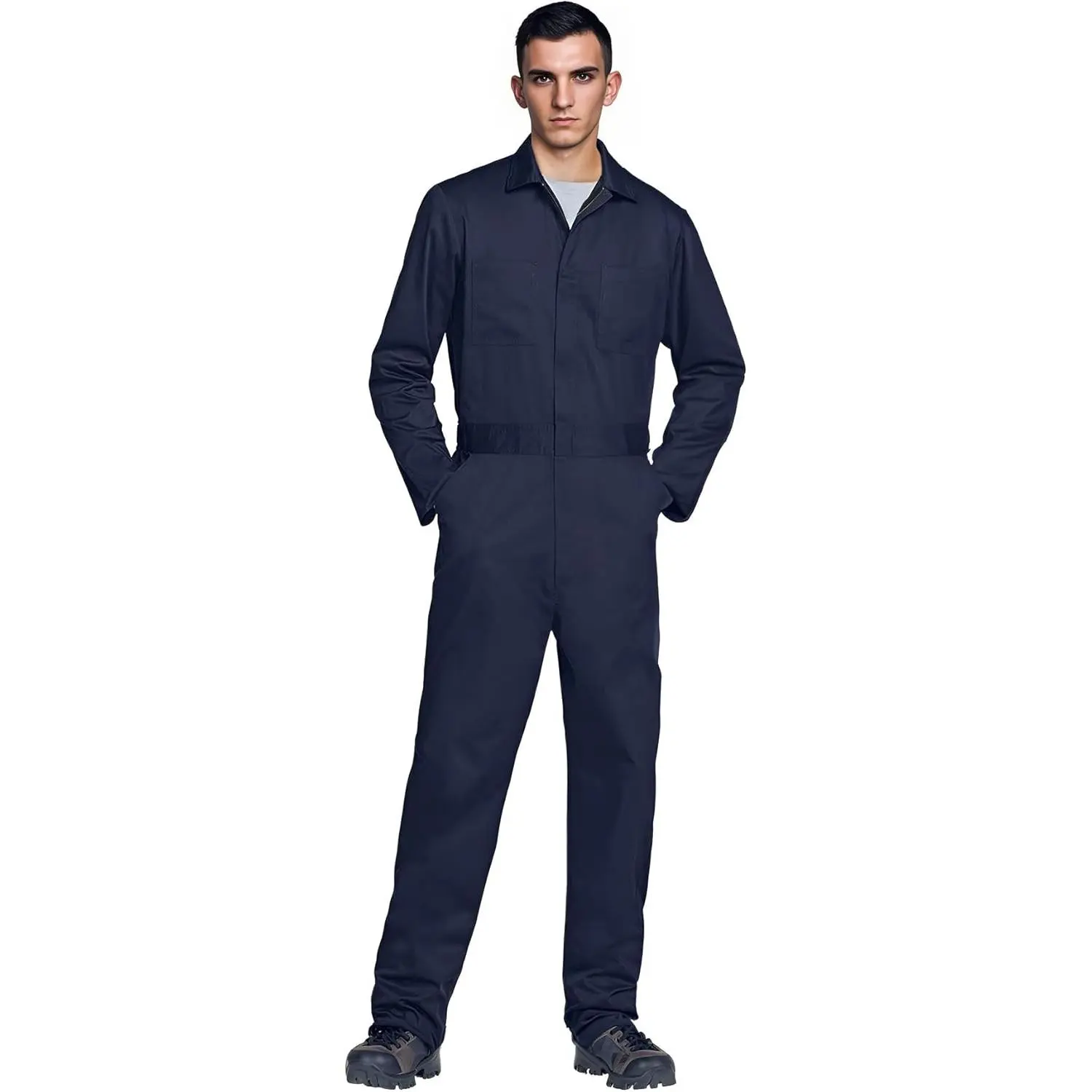 Men's Classic Collared Workwear Jumpsuit - Blue Menswear Clothes, Mechanic Work Uniform, Halloween Horror Killer Costume
