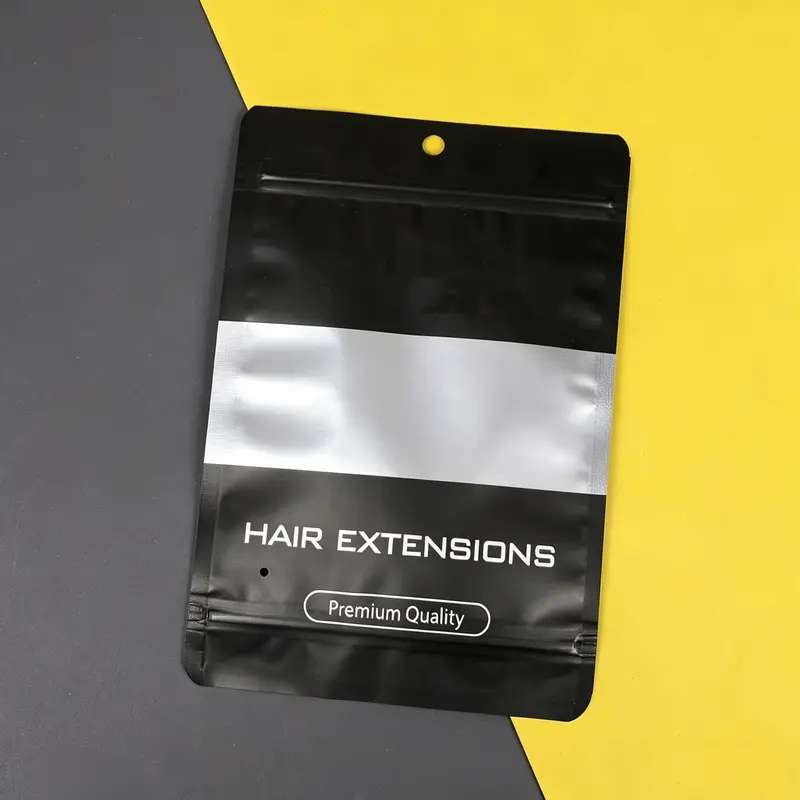 Mylar Zippered Packaging Bag - Single Pack Resealable Frosted Window Foil Pouch for Hair Extensions Storage, Fashion Accessories Organization