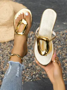 Shiny Flat Sandals, Lightweight Anti-Slip Daily Wear, Comfortable Open-Toe Slippers for Women, Casual Footwear