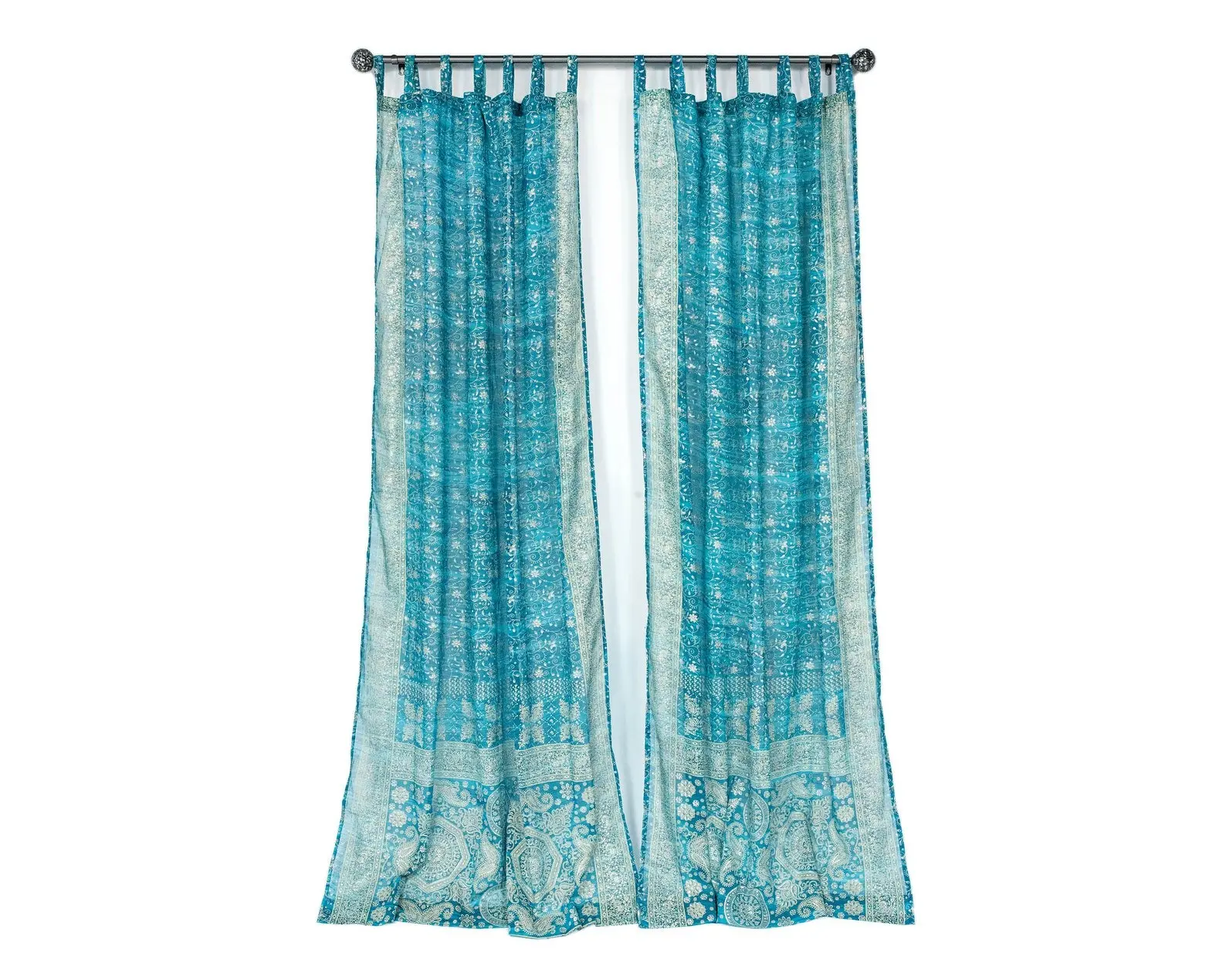 Light-Filtering Sari Curtains 84"/96"L Boho Bed Canopy Sheer Window Treatment for Living/Bedroom