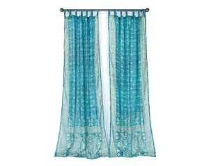 Light-Filtering Sari Curtains 84"/96"L Boho Bed Canopy Sheer Window Treatment for Living/Bedroom