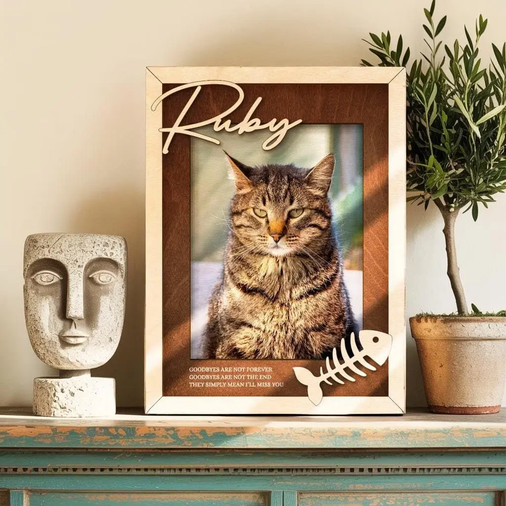Custom Pet Memorial Photo Frame, Personalized Dog or Cat Remembrance Gift, In Loving Memory Keepsake, Name Frame with Paw or Bone Accent