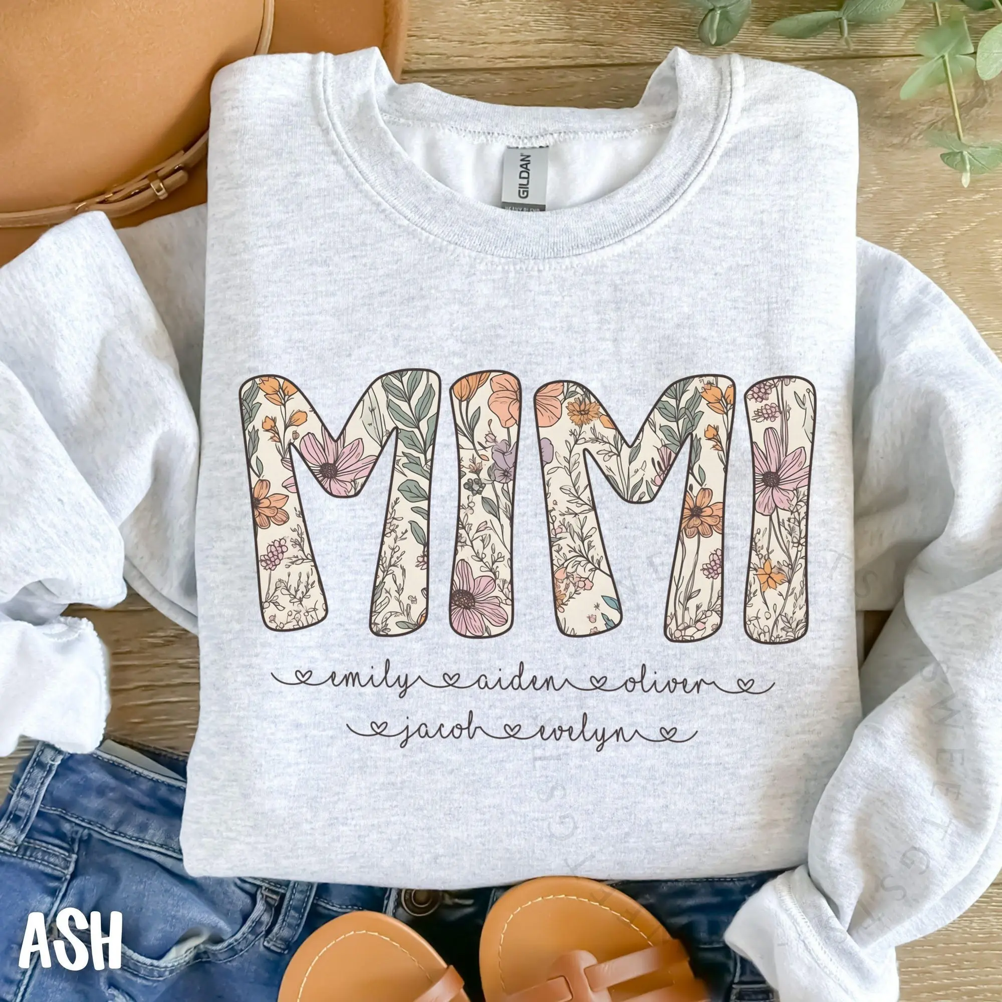 Custom Mimi Sweatshirt with Kids Names, Personalized Gift for Mimi, New Mimi Gift, Grandparent Pregnancy Reveal Gift