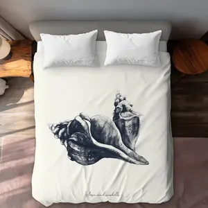 360 Stand Breathable Coastal Elegance Duvet Set, Blue Horse Conch Seashells Queen Size Duvet Cover - Textiles & Soft Furnishings Bedding Accent, Breathable Duvet Set