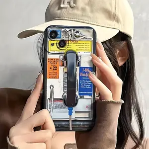 [Hot Selection] Black Creative Retro Phone Pattern Full Protection Anti-drop Phone Case, Suitable for iPhone 16 Pro Max, iPhone 16, 15, 14, 13, 12, XS, Must-have Spring Phone Accessories for Women