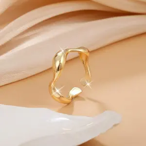 Irregular Wave Open Ring 18K Gold Plated Adjustable Delicate Jewelry Wedding Engagement Party Decor For Women Girls Gift