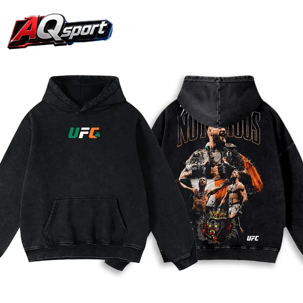 [AQSport] UFC Conor McGregor The Notorious Graphic T-Shirt & Hoodie, Men’s Black Regular Tee, Acid Washed T-Shirt, Pullover Hoodie, Washed Hoodie, Irish MMA Fighter Streetwear, Fight Night Sports Apparel Gift for UFC Fans