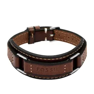Fossil Men's Machine Rugged Stainless Steel and Brown Padded Leather Strap Bracelet