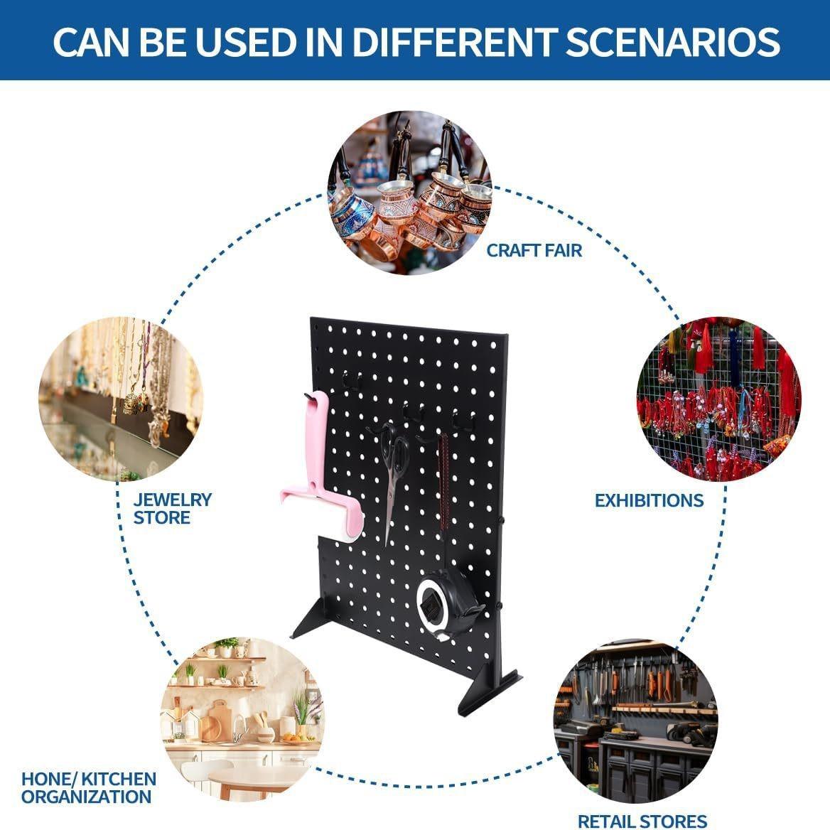 Metal Pegboard Jewelry Organizer Stand, Freestanding Earring Necklace Display Rack with Hooks, Jewelry Storage Holder for Earrings, Necklaces, Bracelets, Scrunchies, Retail Display & Home Use