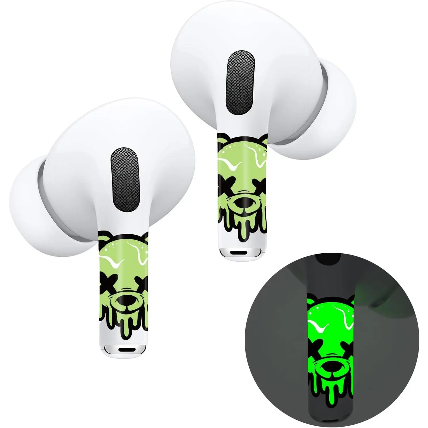 Glow-in-the-Dark Luminous Bear Audio Skins Wraps Stickers for AirPods Pro 2nd Generation Earbuds, Long-Lasting, Easy Installation, Kids' Gift