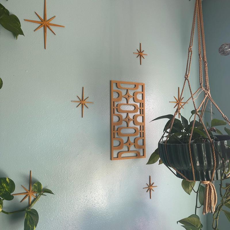 Mini Elongated Mid Century Modern Starburst Wall Decor Set of 6, Indoor Atomic Art Retro Home Decor, Wooden Decor, Walls Art, Wall Decor, Home Decor